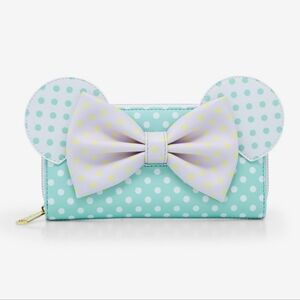 Loungefly Disney Minnie Mouse Green and Purple Mouse Ears Hard Tag Wallet NWT